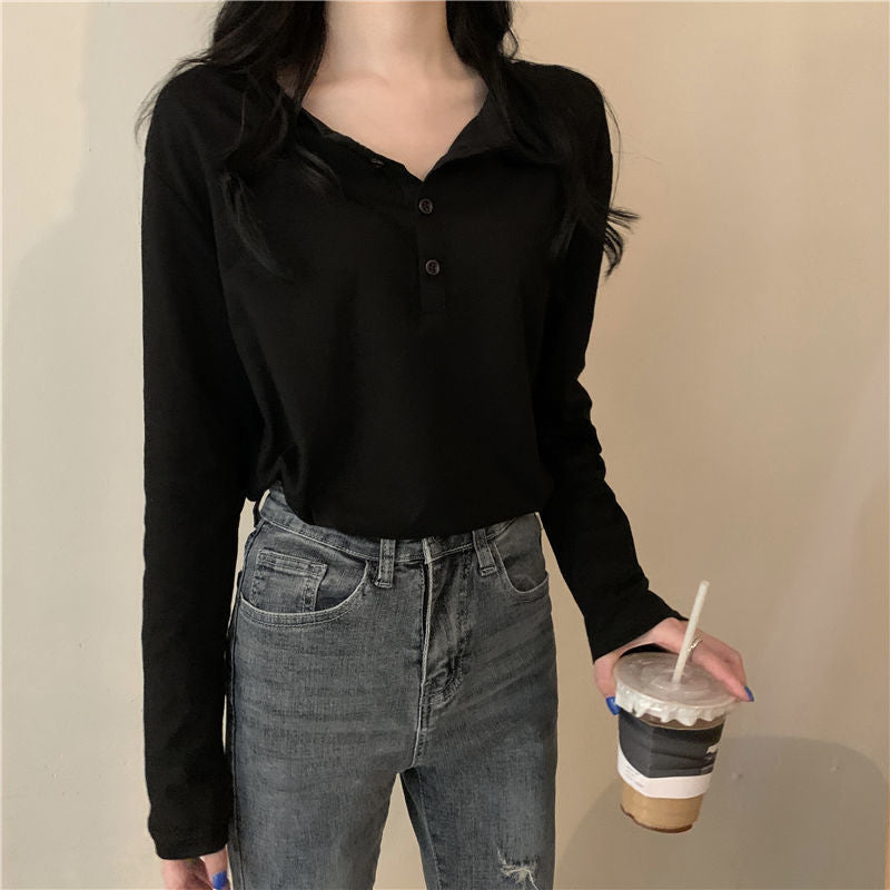 Women's Long Sleeve Henley Shirt with Modern Collar and Continuous Button Placket Lune London