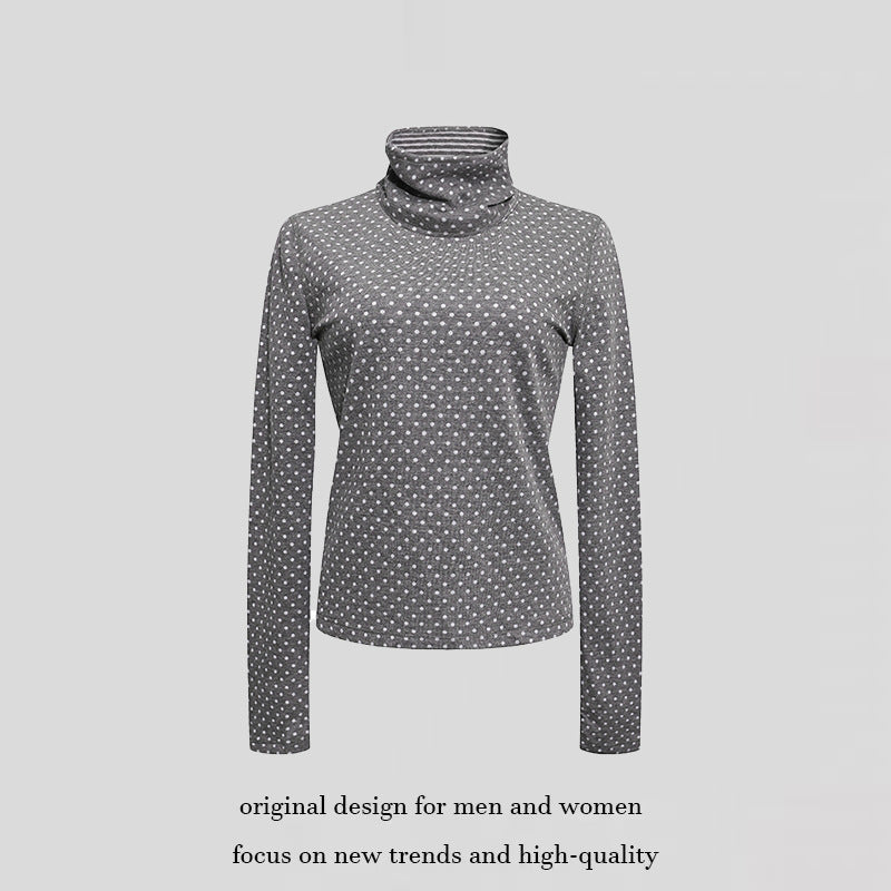 Women's roll-neck fine-knit shirt with polka dot pattern and elastic jersey Amarae