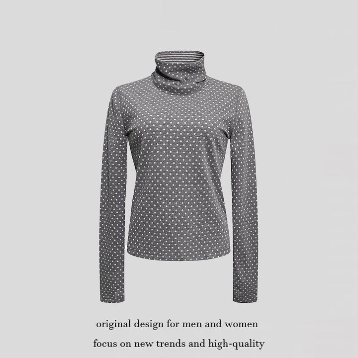 Women's roll-neck fine-knit shirt with polka dot pattern and elastic jersey Amarae