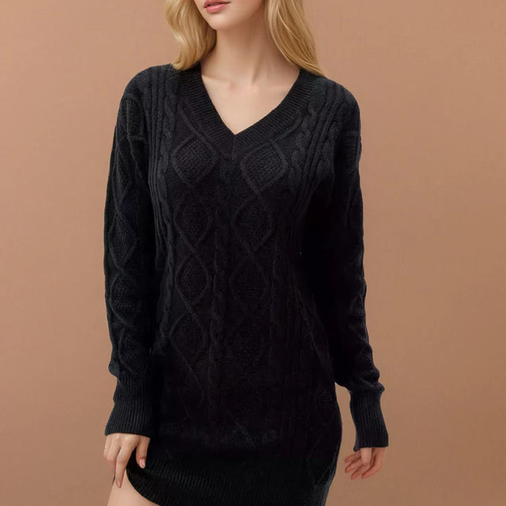 Robe tricotée pour femmes avec décolleté en V profond et design structuré Chic & Stil
