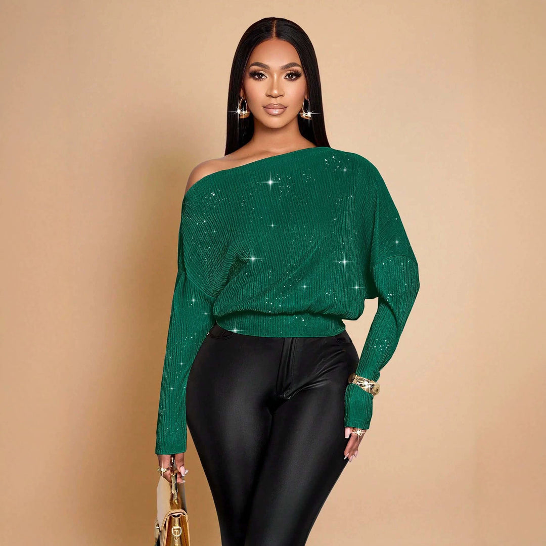 Women's Oversized Rib Knit Sweater with One-Shoulder and Tailored Cuff Amarae