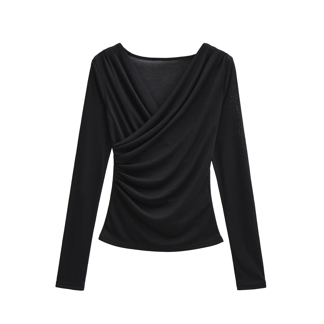 Women's Draped Long Sleeve with V-Neck and Side Gathering Amarae