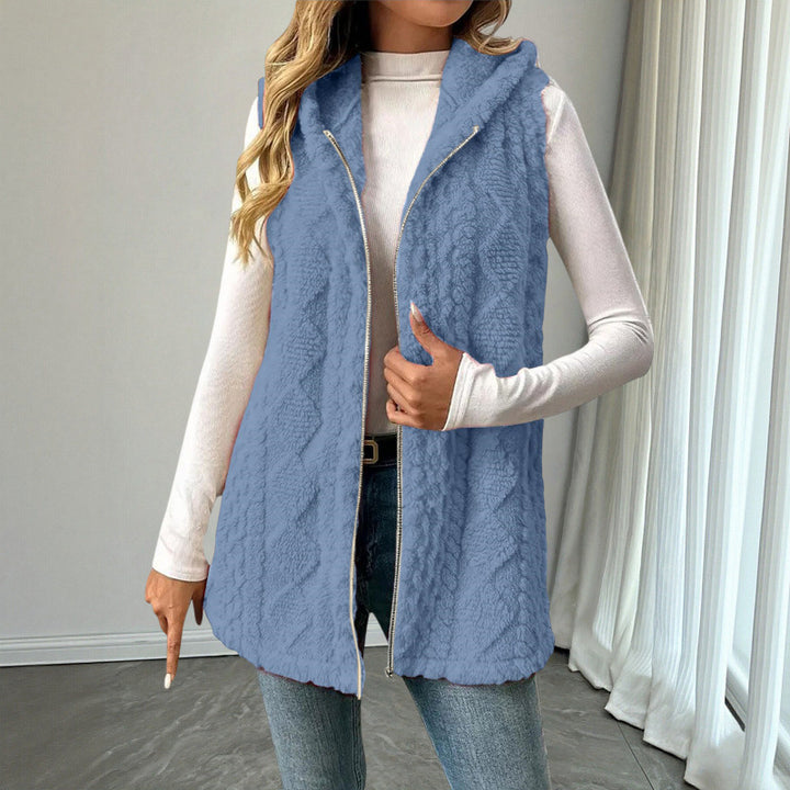 Women's Hooded Teddy Vest with Zipper and Structured Knit Look Amarae