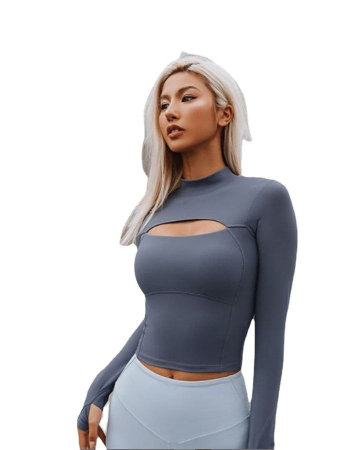 Fitted women's sports t-shirt with high collar and cut-out detail Lune London