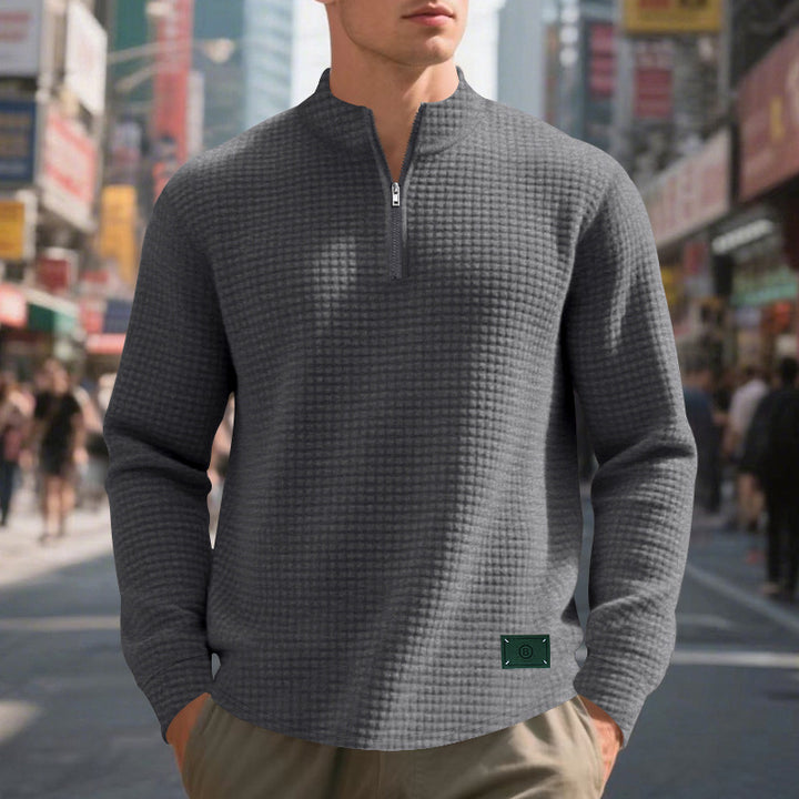 Fleece pullover for men, casual, with half-zip and textured design Amarae