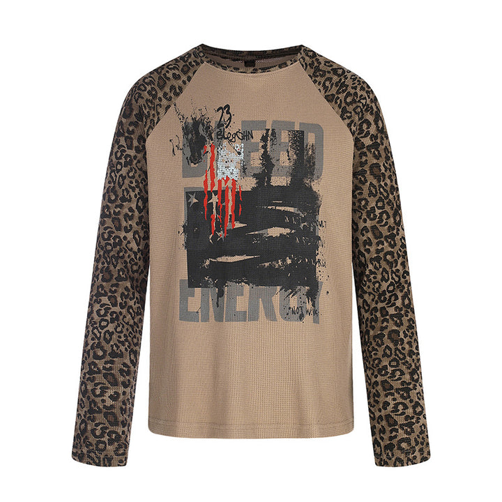 Women's raglan long sleeve shirt with leopard print sleeves and abstract graphic print Amarae