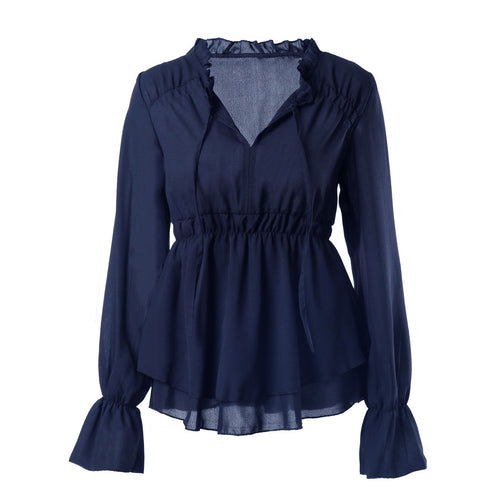 Ruffled blouse for women with elastic waist and long sleeves Amarae