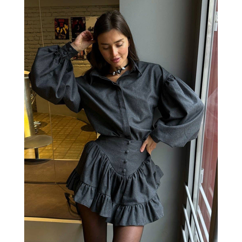 Trendy checkered blouse for women with ruffled details Lune London