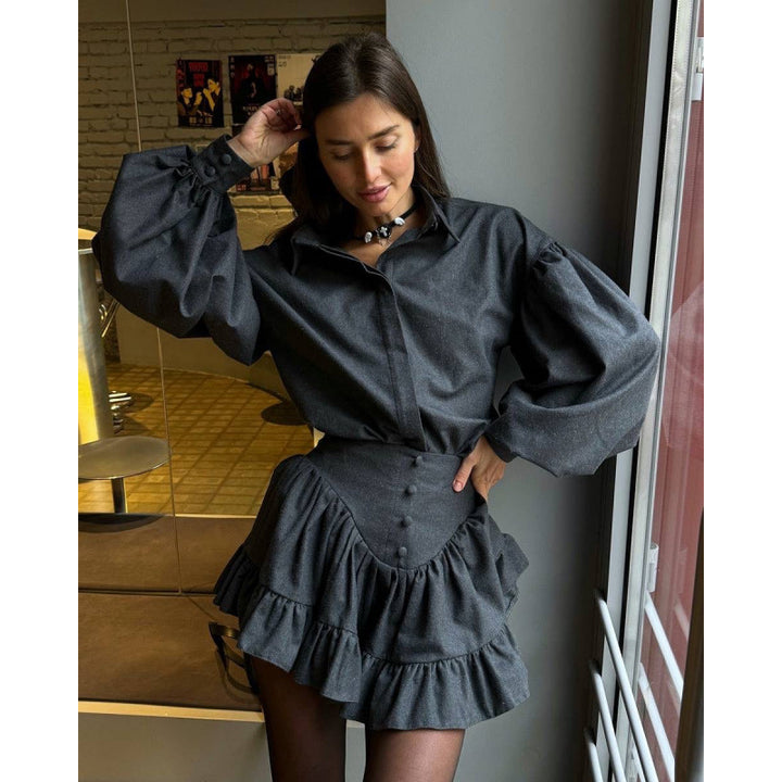 Trendy checkered blouse for women with ruffled details Lune London