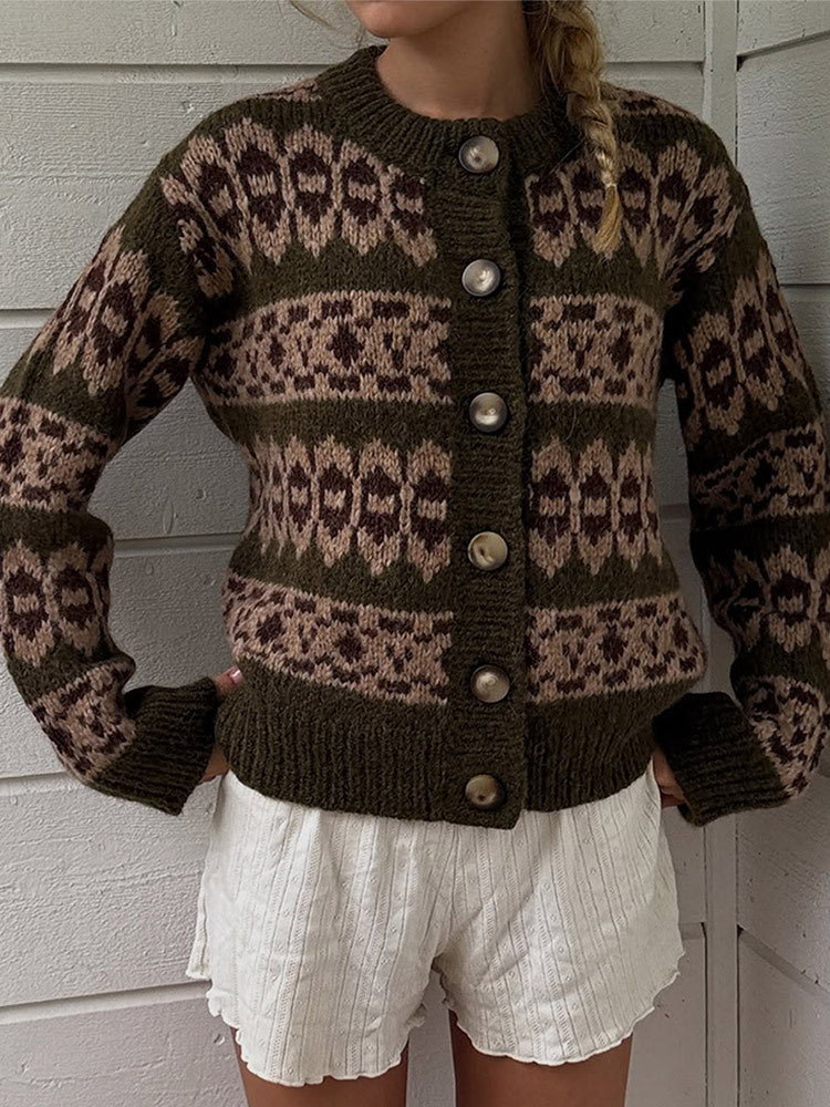 Women’s Norwegian pattern cardigan with button placket and ribbed hem Amarae