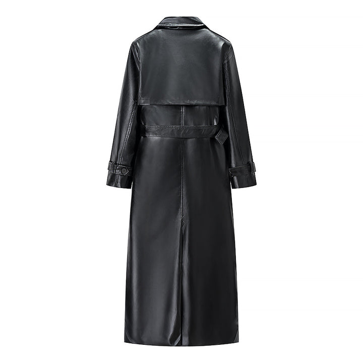 Elegant faux leather trench coat for women with tie belt Lune London