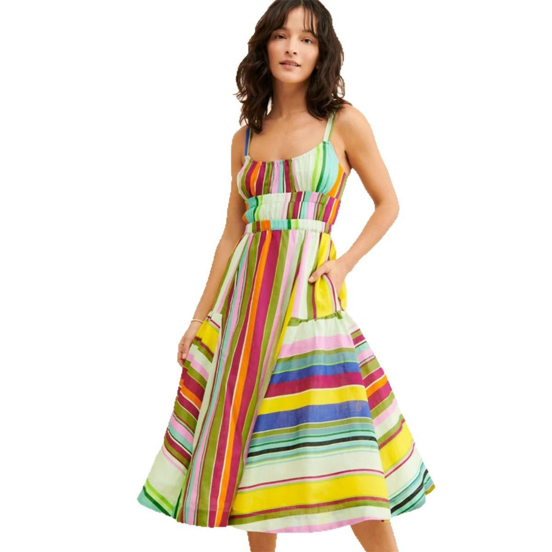 Midi striped summer dress for women with pockets Lune London