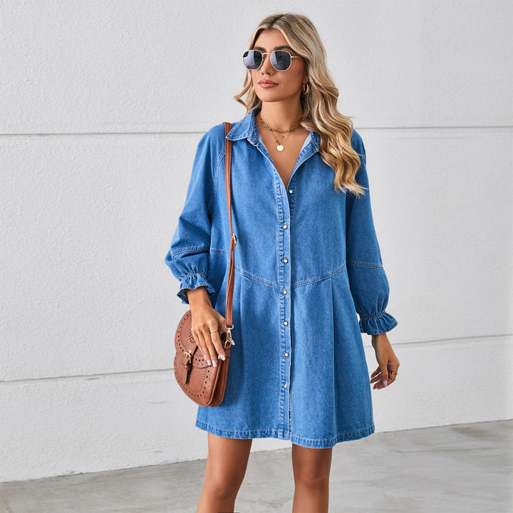 Denim shirt dress for women with voluminous sleeves and a fitted cut Lune London