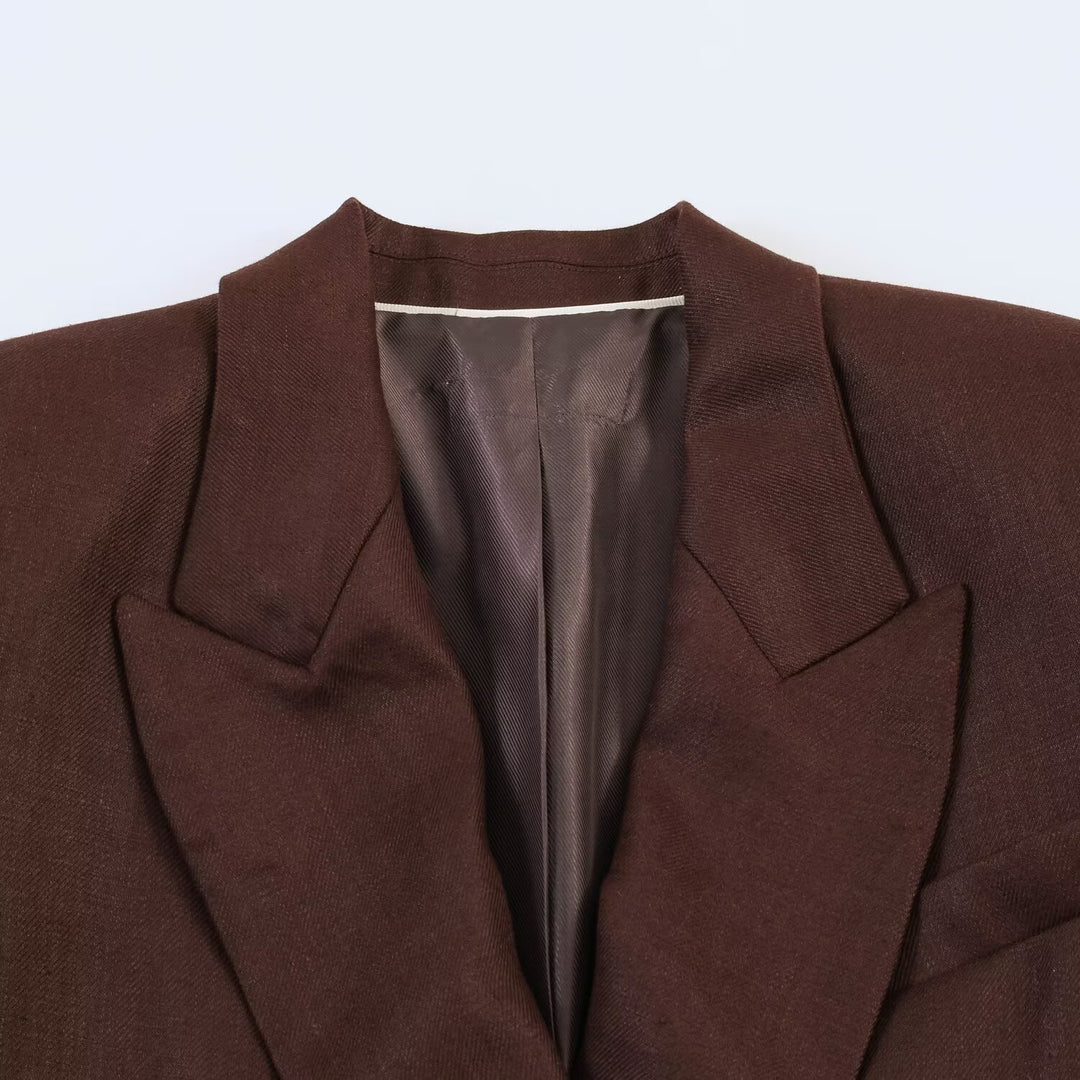 Women's double-breasted linen blazer with peak lapels and flap pockets Amarae
