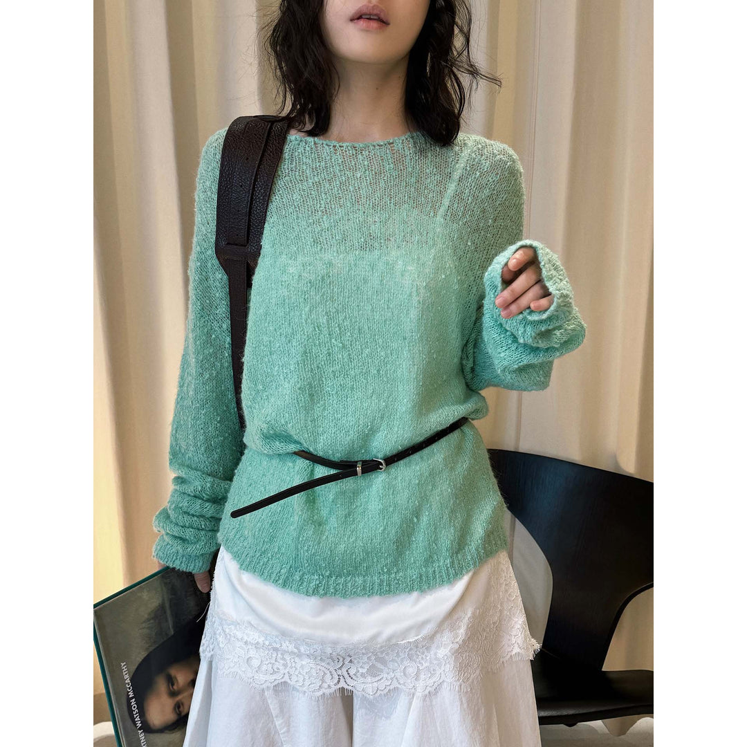 Ladies Airy Mohair-Mix Sweater with Soft Fuzzy Look and Dropped Shoulder Dropp