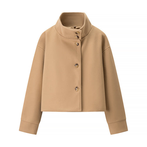 Elegant women's short jacket with high collar and simple button details Amarae