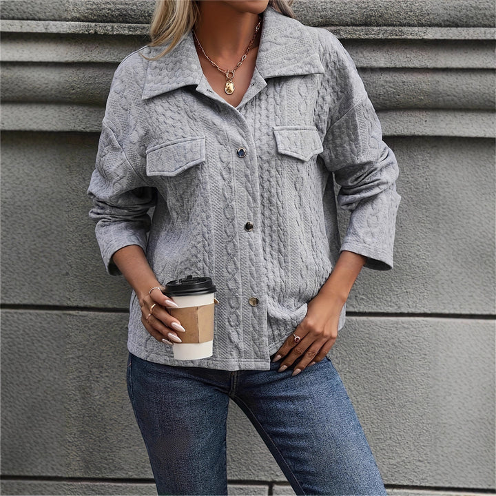 Ladies' knitted jacket with textured cable design and practical pockets Lune London