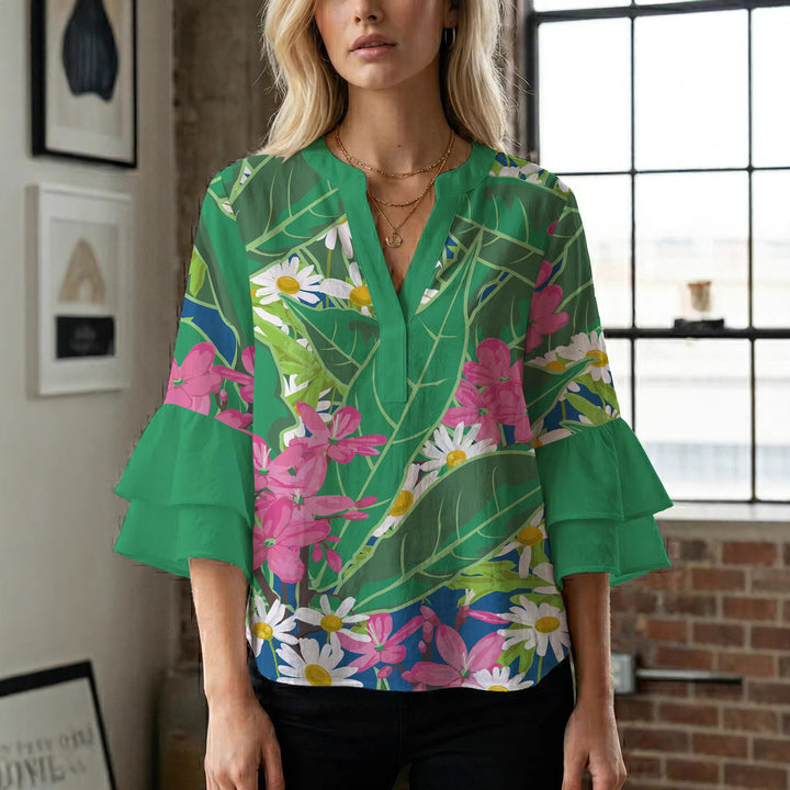 Women's blouse shirt with voluminous sleeves and floral pattern Lune London