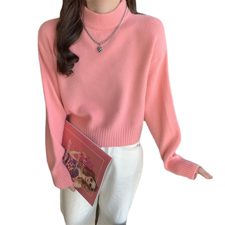 Sweater court confortable et élégant pour femmes avec col montant Chic & Stil