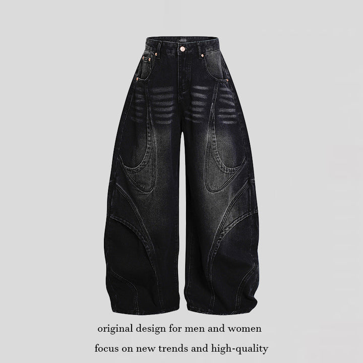 Women's Wide High-Waisted Balloon Jeans with Distinctive Panel Seams Amarae