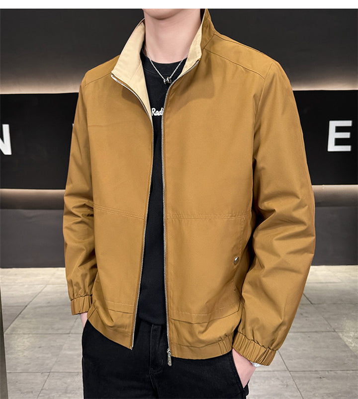 Men's Minimalistic City Zip Jacket made of microfiber with stand-up collar, concealed pockets, and elastic hem Amarae