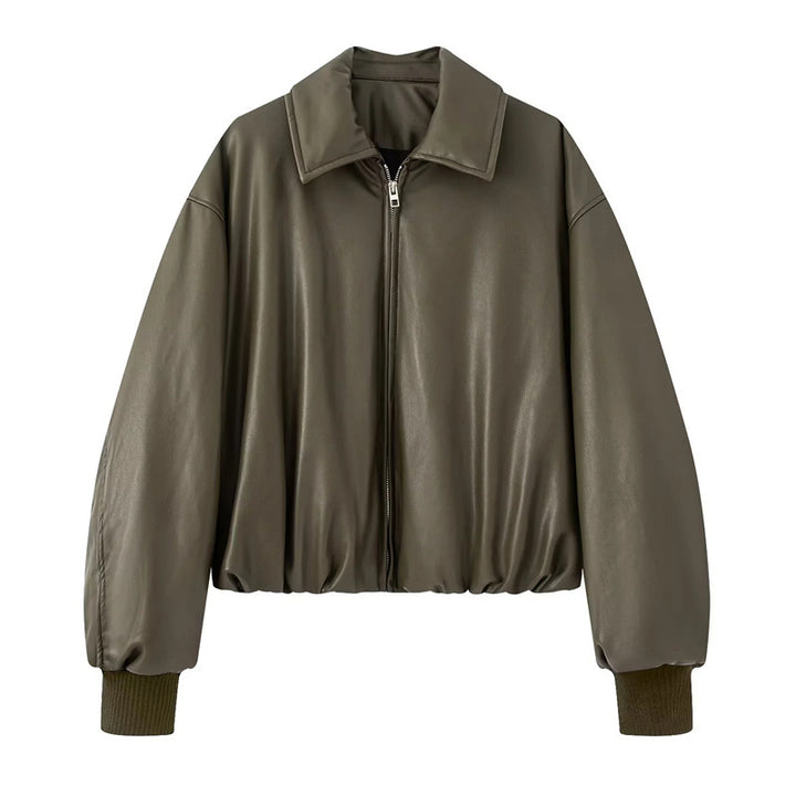 Boxy casual jacket for women in soft faux leather with elastic waistband Lune London