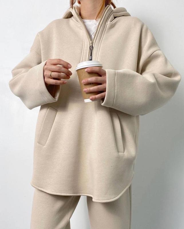 Lady oversized Fleece Hoodie with side zipper and wide pants Lune London