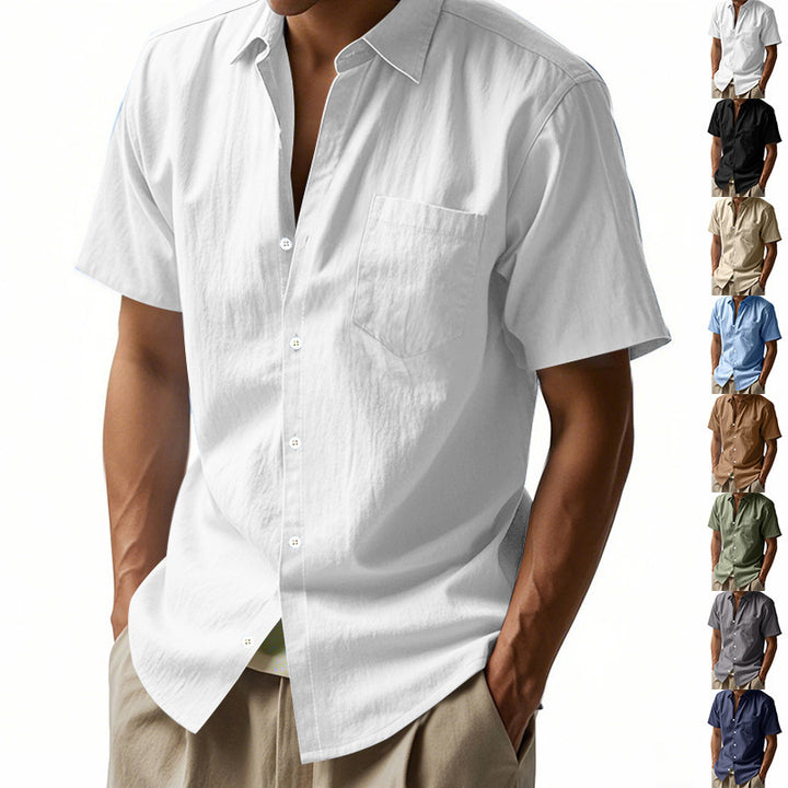 Short sleeve linen shirt for men with structured design and practical chest pocket Lune London