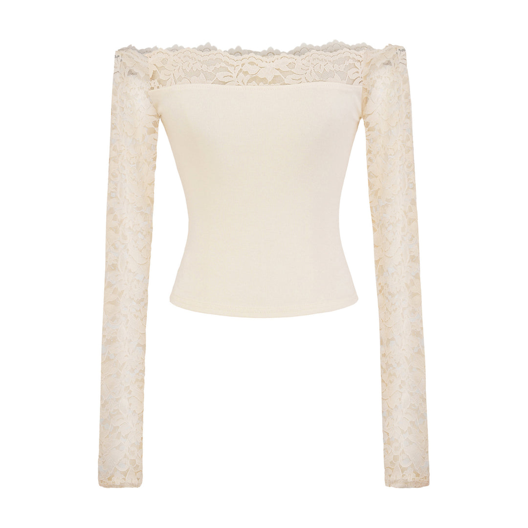 Ladies Carmen top with lace sleeves and off-the-shoulder cut Amarae