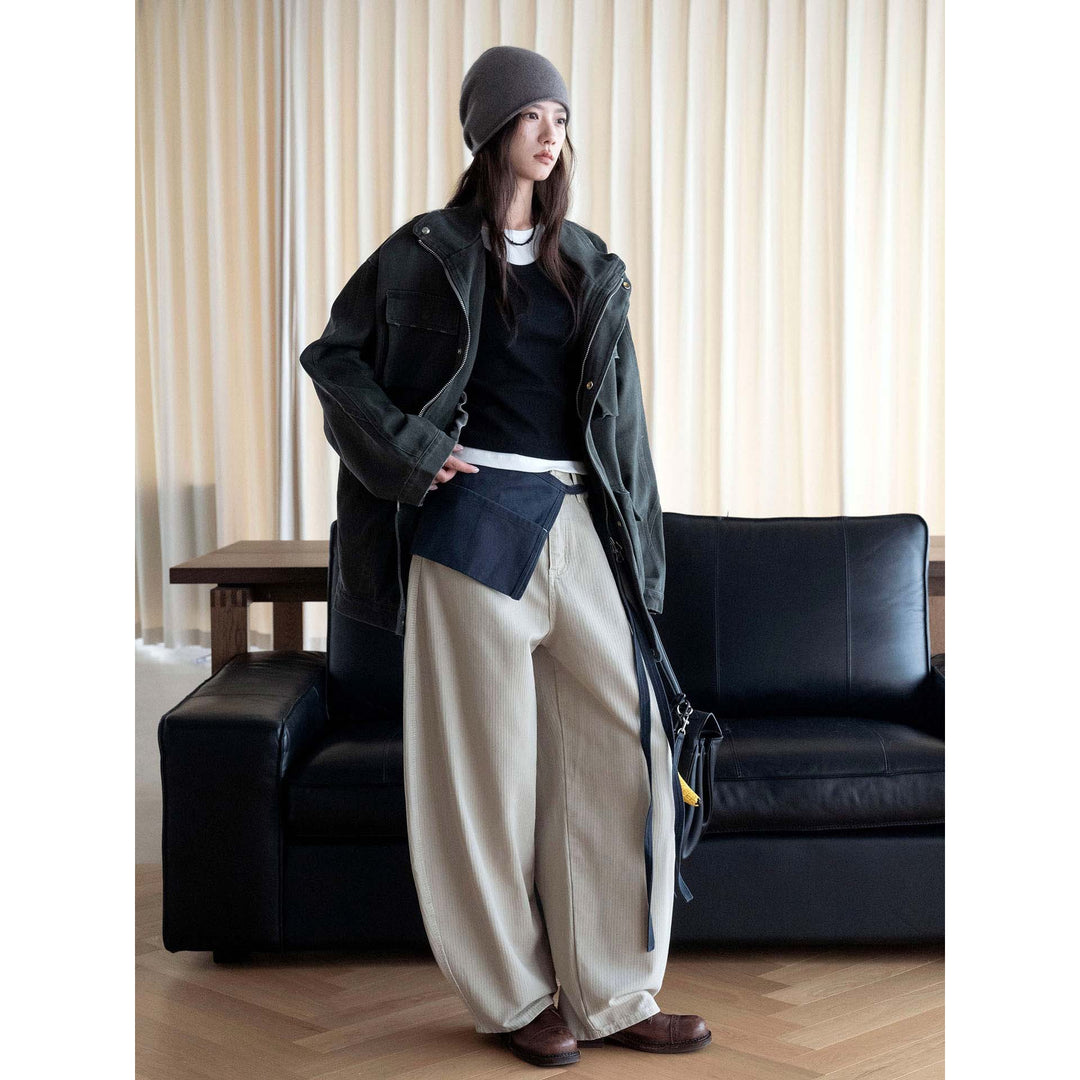 Women's Extra Wide High-Waist Pinstripe Denim Baggy Culotte with Pleats