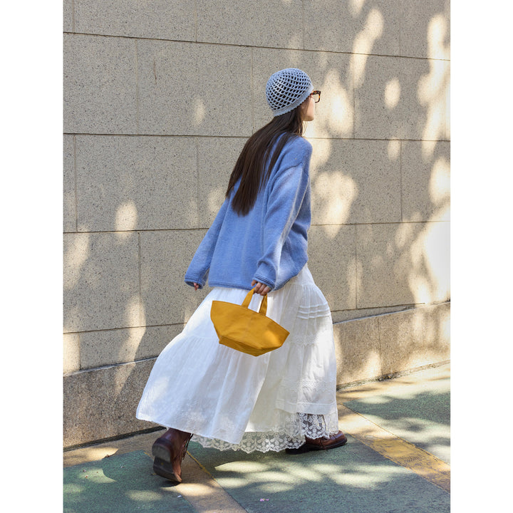 Women Long Tiered Skirt with Lace Layers and Elastic Waistband Amarae