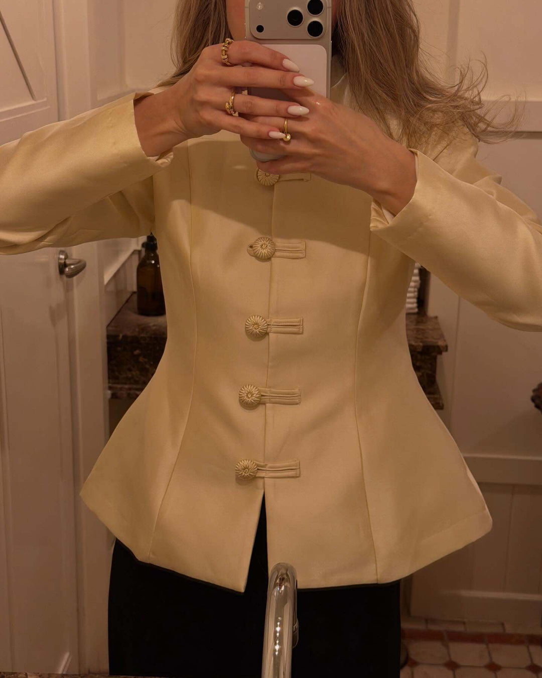 Women's tailored blazer with cord buttons, bell hem and Viennese seams Amarae