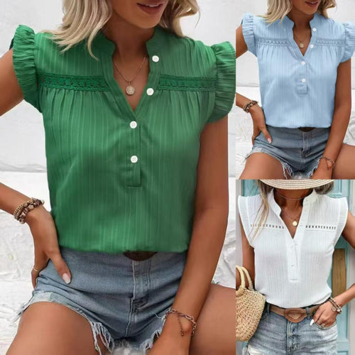 Amarae women’s leisure blouse with ruffled sleeves