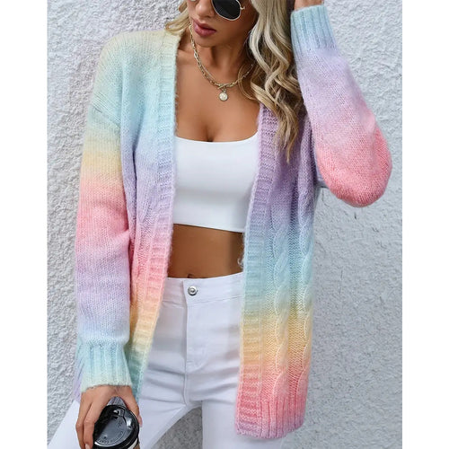 Women's casual knit cardigan with gradient colors and open edges Chic and Style