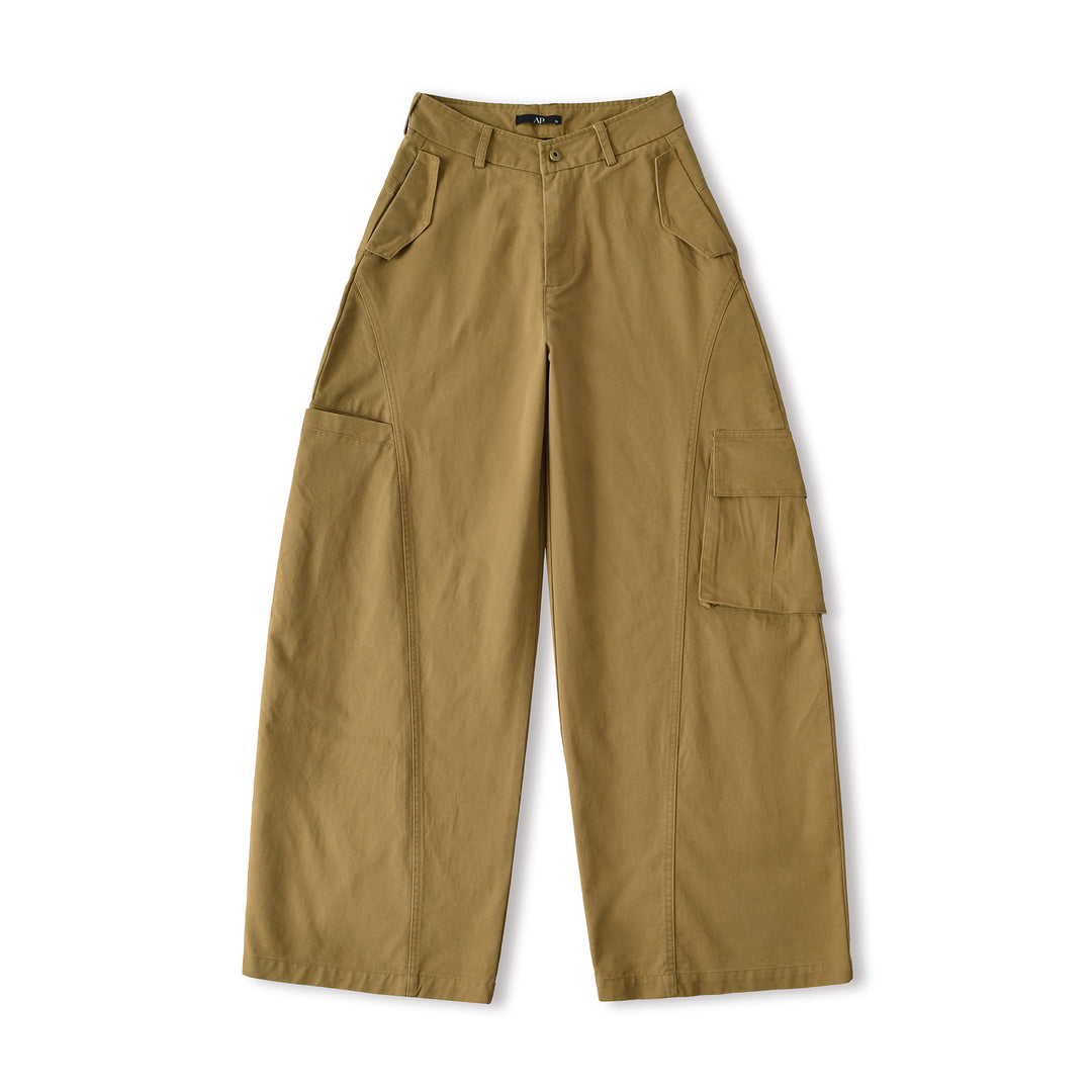 Women's Cropped Cargo Pants with High Waist, Wide Leg, and Flap Pockets Amarae