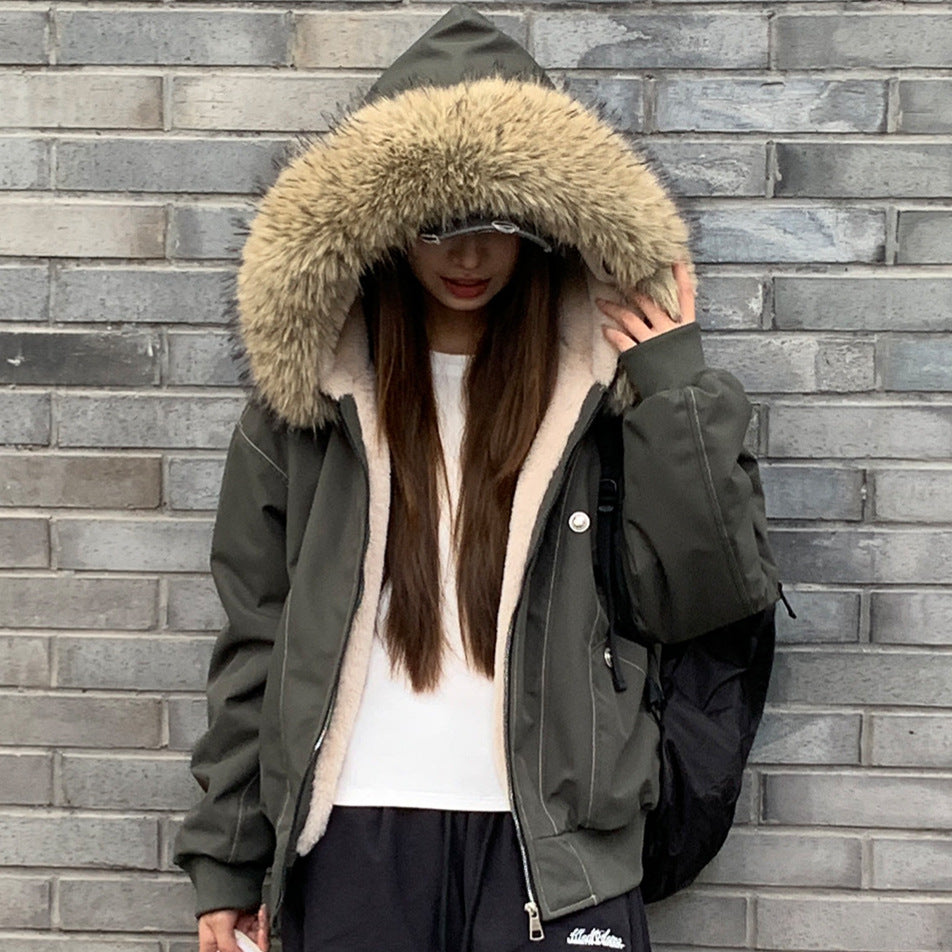 Ladies' winter padded coat with removable faux fur collar and large pockets Lune London