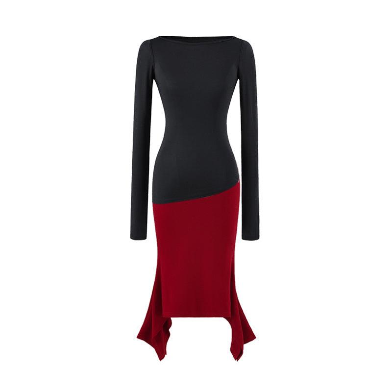 Women Figure-Hugging Midi Dress with Asymmetrical Hem and Panel Design Amarae