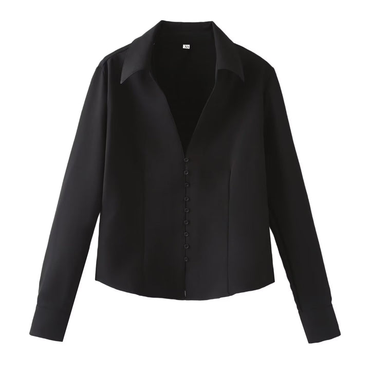 Women's finely flowing shirt blouse with narrow button placket and classic shirt collar Amarae