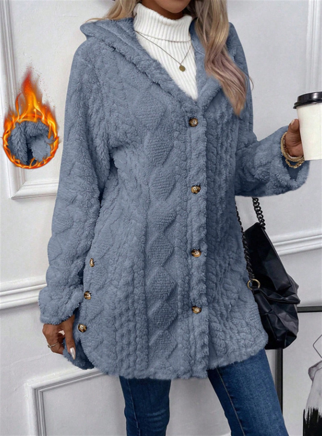 Ladies Cozy Teddy Jacket with Button Closure Amarae