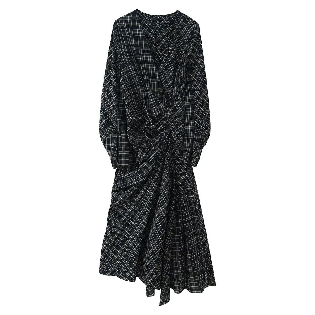 Women Midi Dress with Wrap Look, Side Gathering and Asymmetrical Hem Amarae