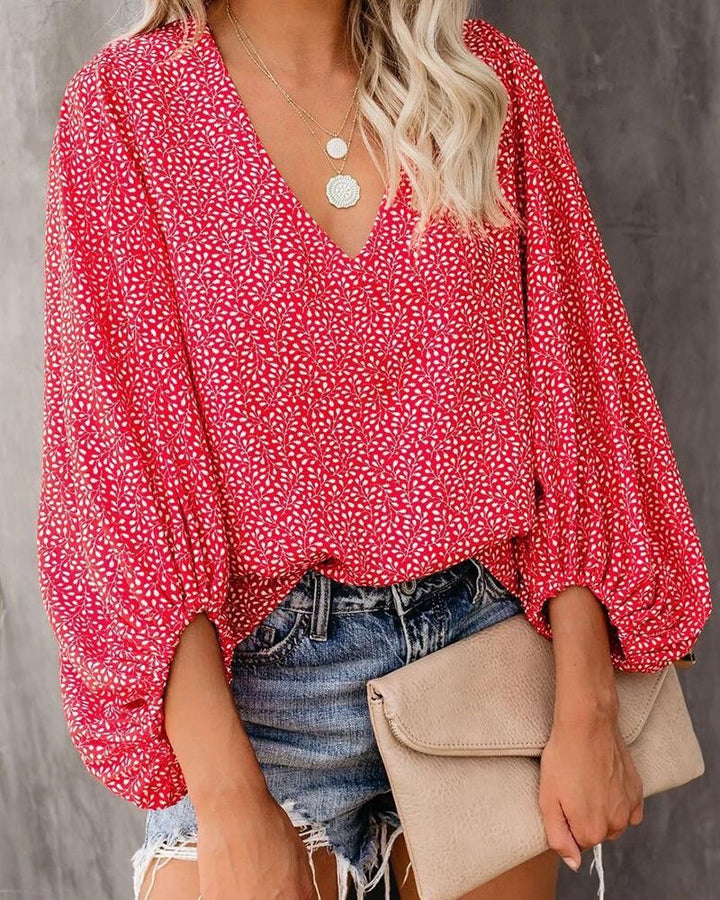 Blouse woman with wide sleeves and a floral pattern Lune London