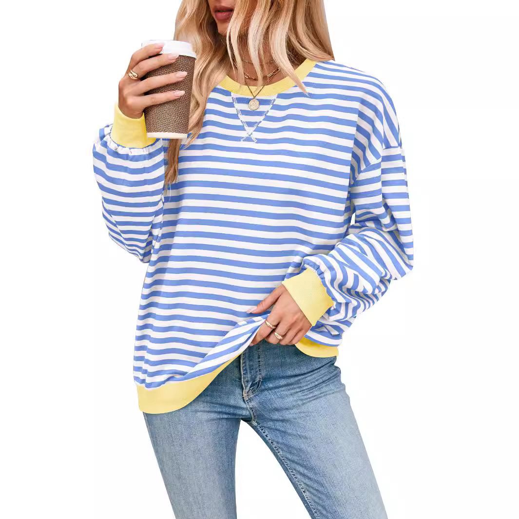 Women casual sweater with striking striped pattern and elastic edges Lune London