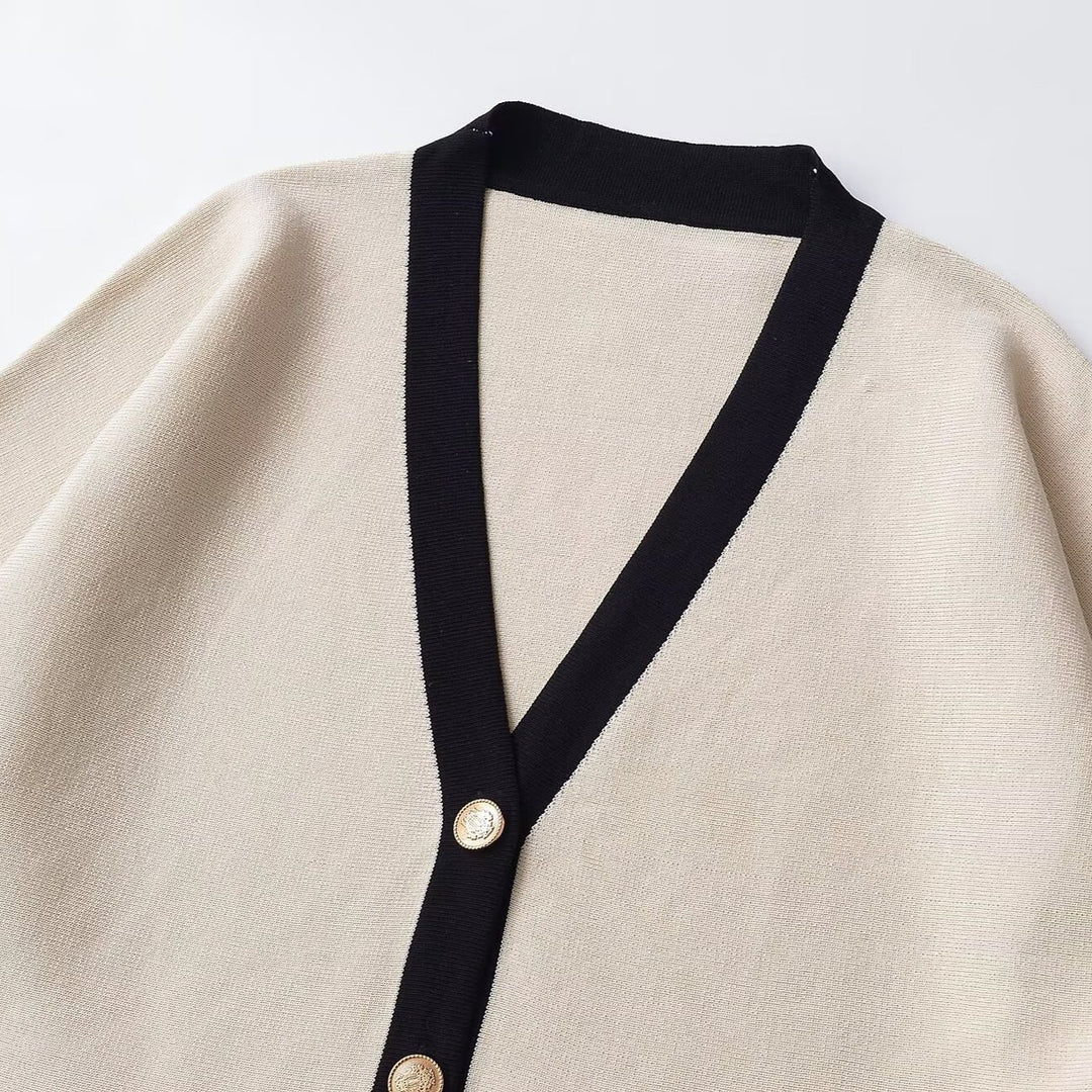 Ladies Short Sleeve Knit Cape Cardigan with Contrast Trim Amarae