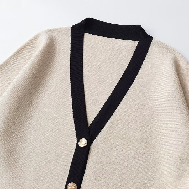 Ladies Short Sleeve Knit Cape Cardigan with Contrast Trim Amarae