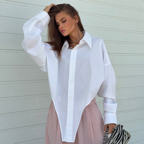 Oversized shirt for women with asymmetrical cut and modern details Amarae