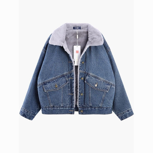 Veste en jean matelassée pour femmes avec doublure en polaire douce et poches classiques Chic & Stil