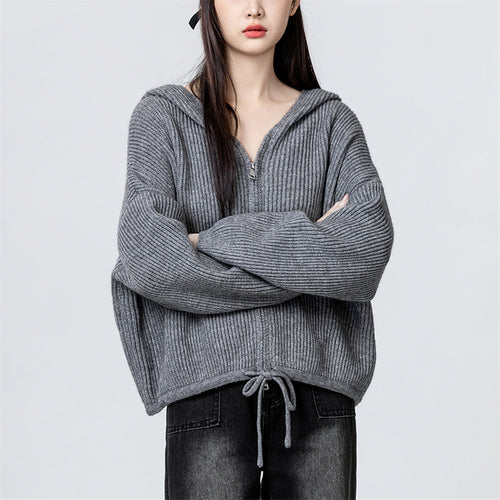 Veste à capuche décontractée pour femmes avec motif côtelé texturé Chic & Stil