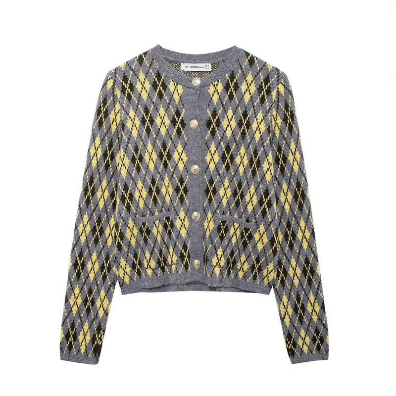 Ladies argyle patterned knitted vests with button placket Lune London