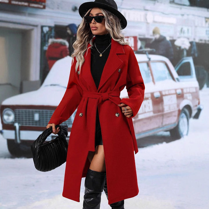 Ladies Elegant wool coat with double-breasted buttoning and practical tie belt Amarae