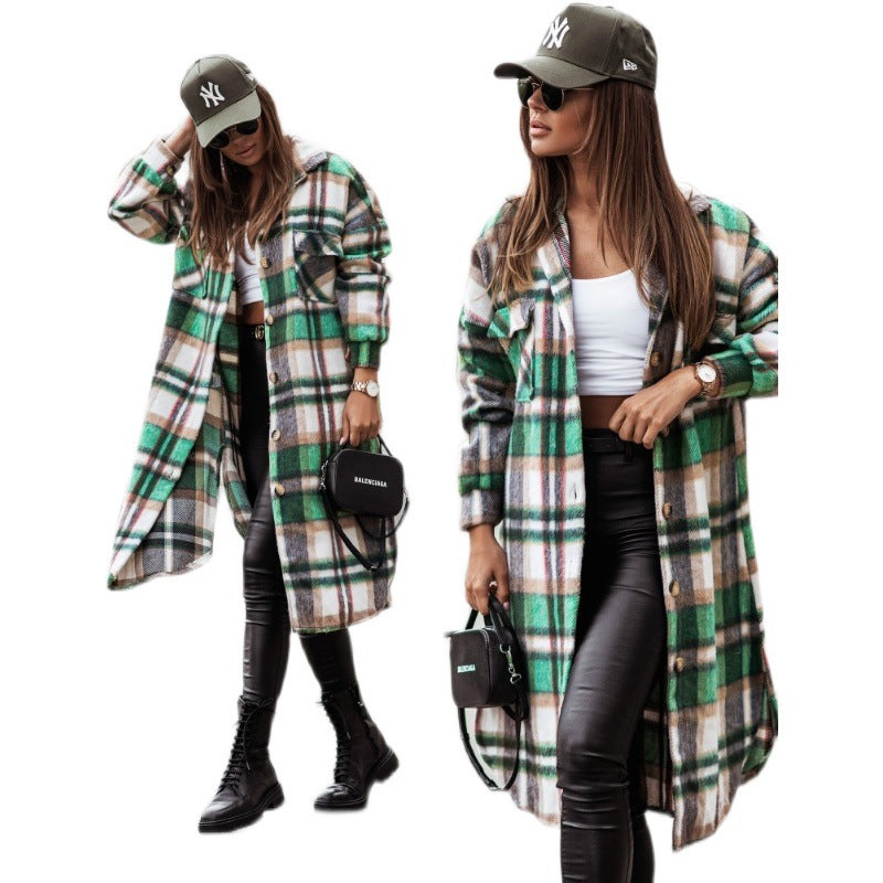 Ladies Plaid Long Coat Amarae